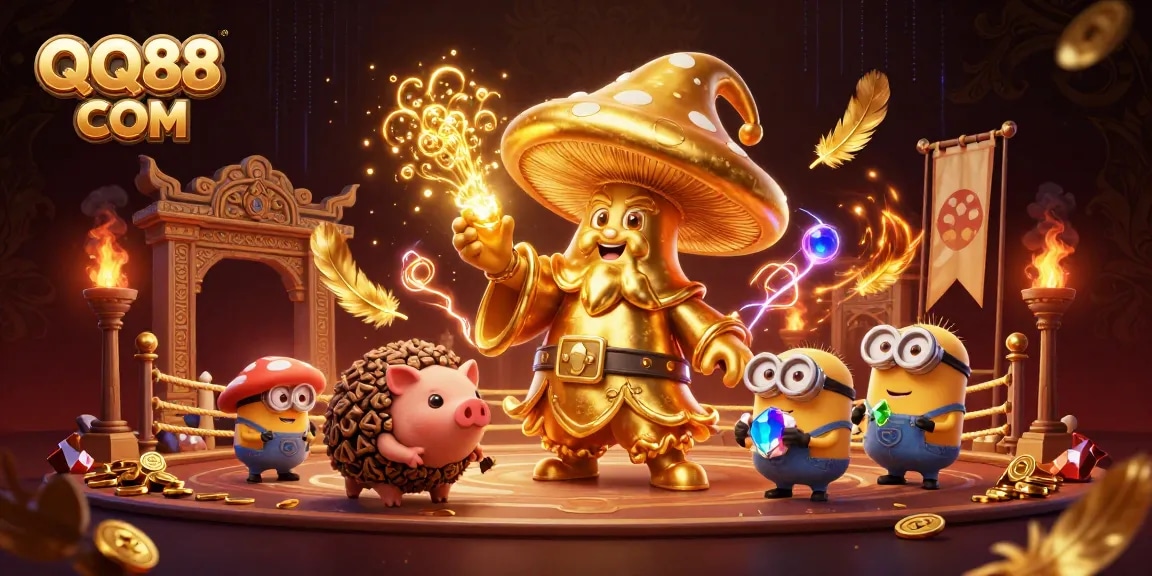 Experience thrilling gaming action with QQ88 COM as magical characters navigate a vibrant casino.