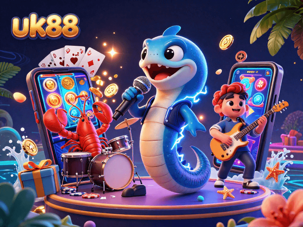 Engage with exciting gaming at uk88, featuring an electric eel DJ in a vibrant underwater casino.