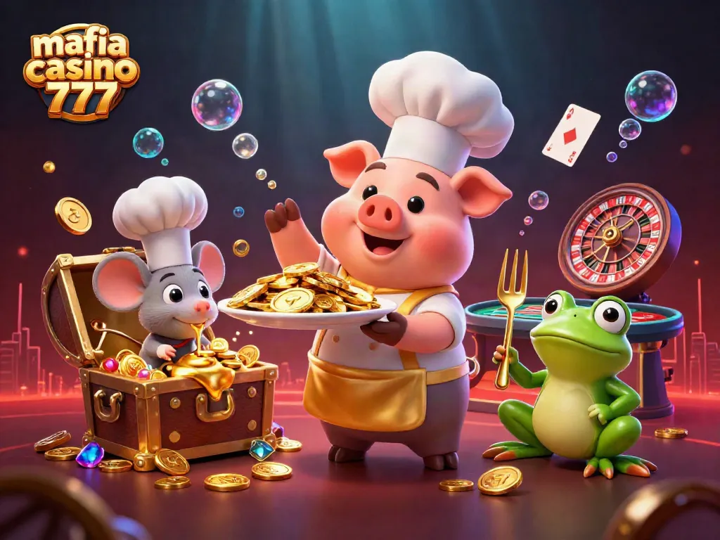 Experience thrilling gameplay at mafia casino 777 with a vibrant 3D scene of charming characters and dynamic gambling elements.