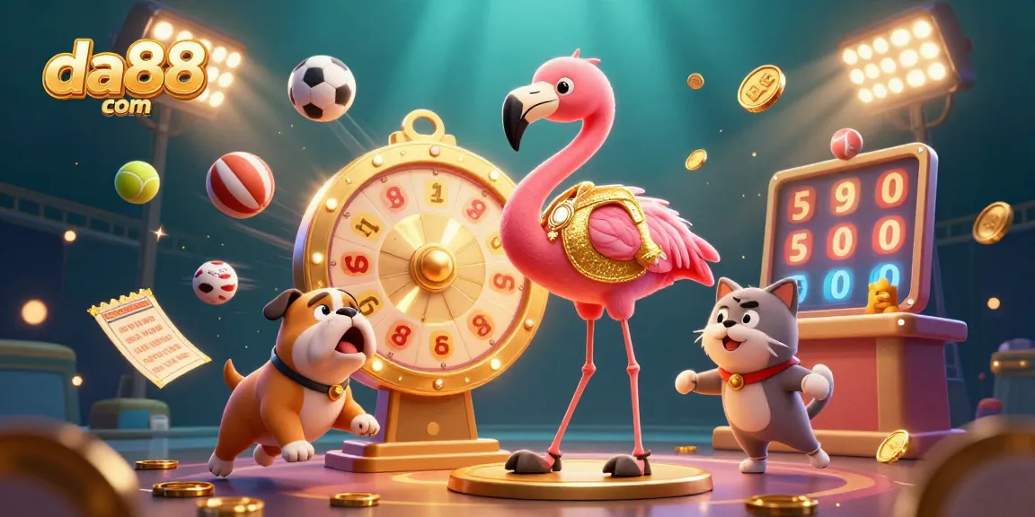 Experience thrilling gameplay at da88 com with an exciting game show atmosphere featuring a fun flamingo host.