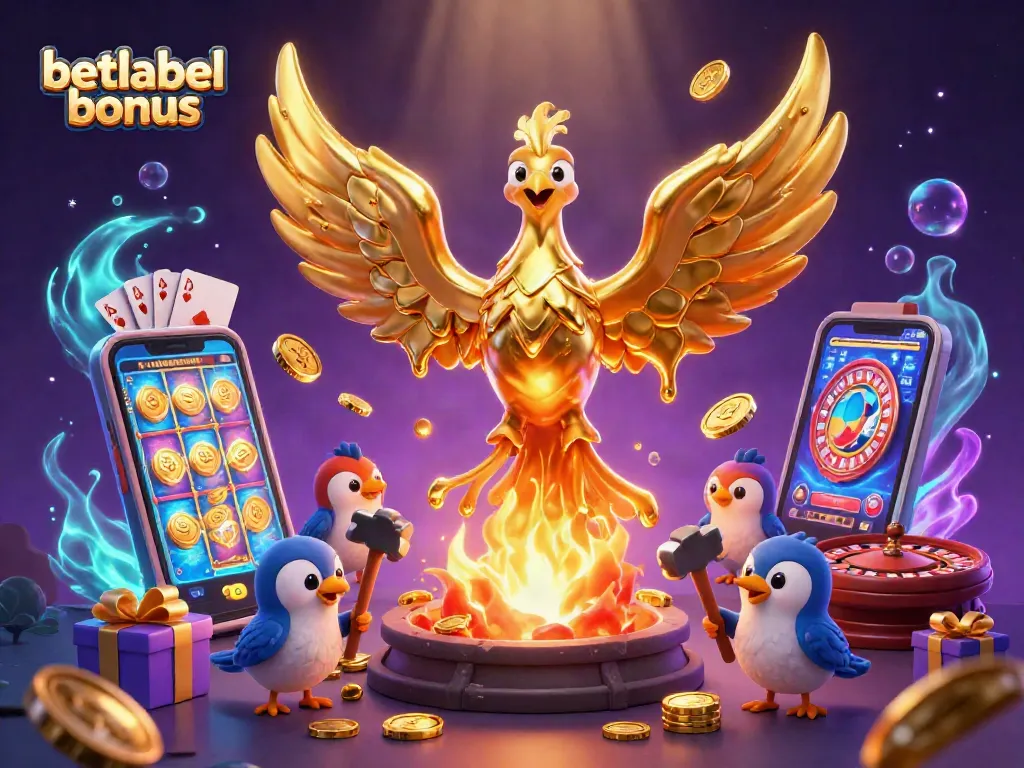 Experience the thrilling betlabel bonus with gold, games, and excitement in this vibrant casino illustration.
