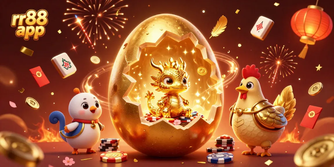 Celebrate wins with the rr88 app: a vibrant 3D scene of gold and gaming elements.