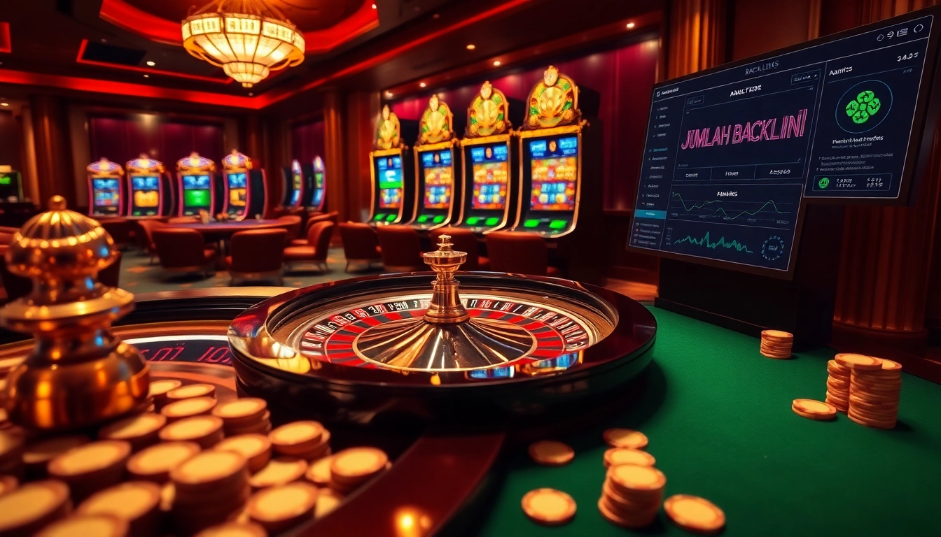 Experience JUMLAH BACKLINK strategies in an exciting casino atmosphere with roulette and poker.