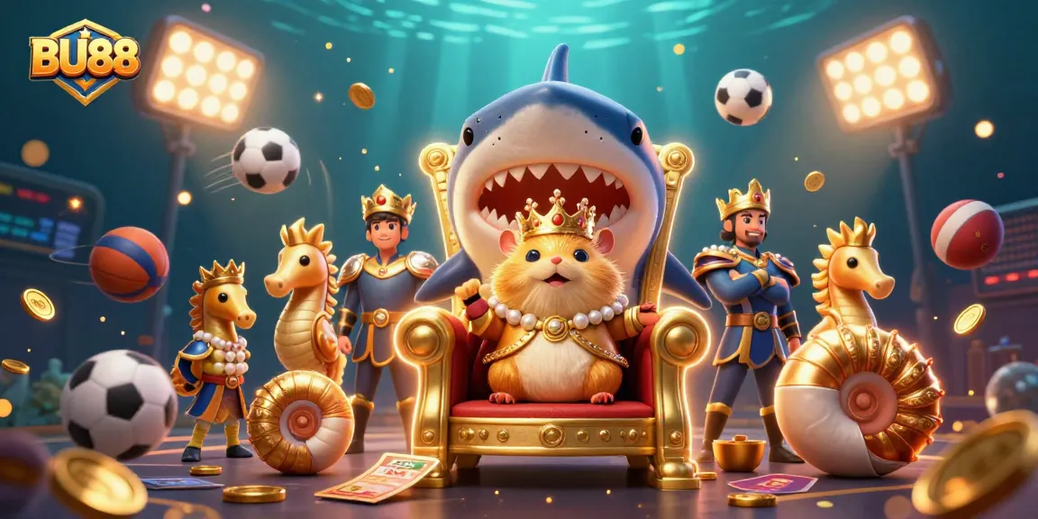 Engage with BU88's vibrant underwater casino experience featuring a unique hamster king.