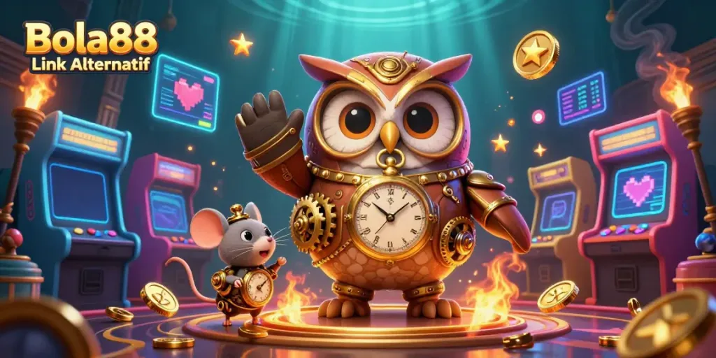Experience vibrant casino excitement with Bola88 Link Alternatif in a time-traveling scene.