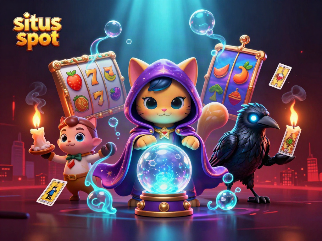 Experience thrilling spins at situs slot with this vibrant 3D illustration featuring energetic characters.