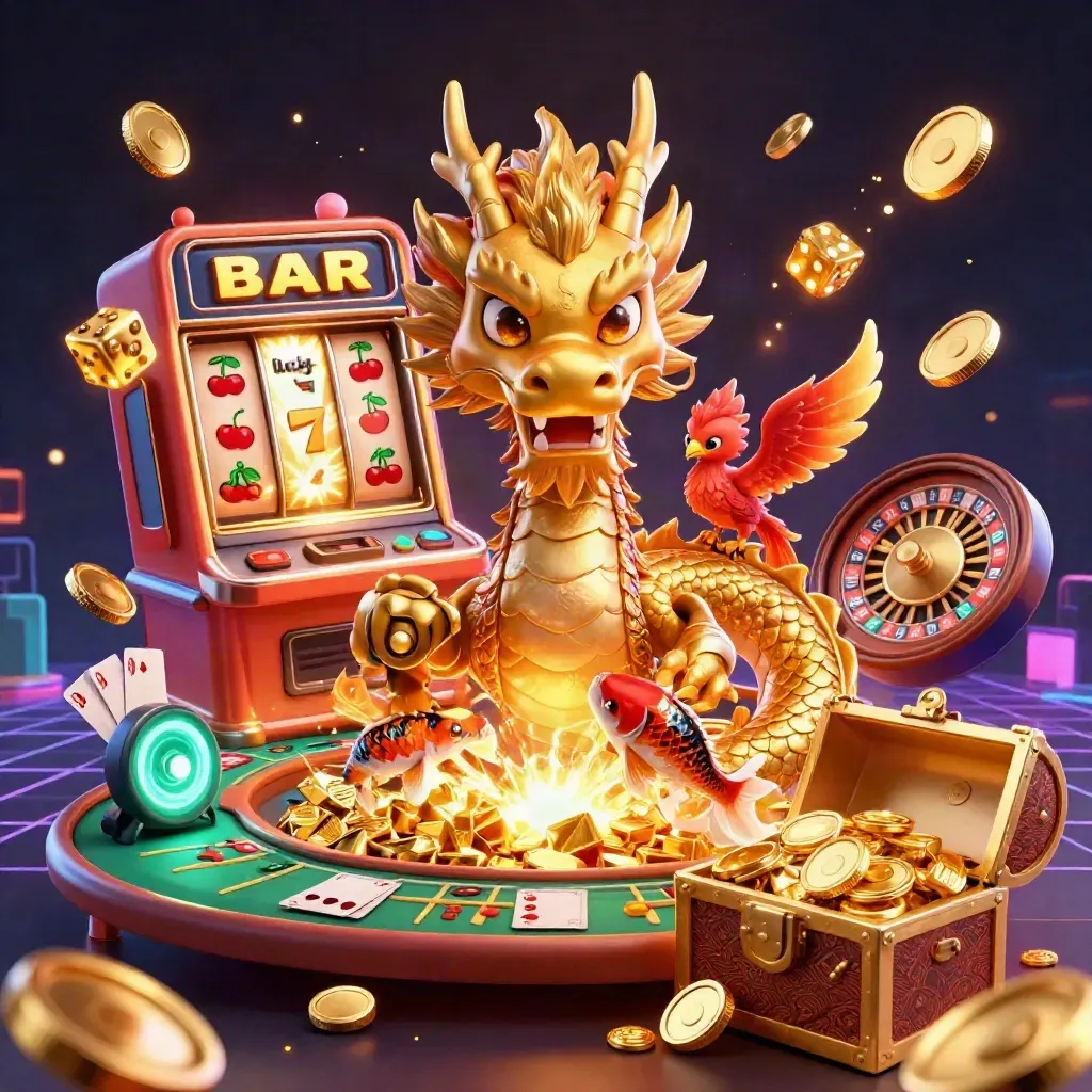 Drago d'oro, fenice, carpa koi e slot esplosiva tra monete e luci neon