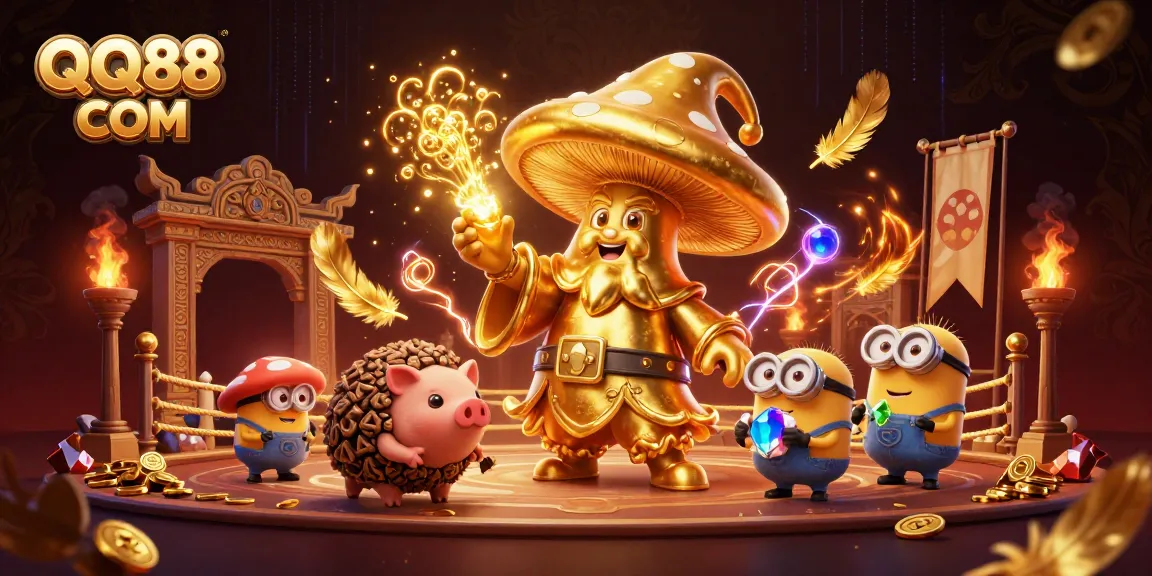 Experience thrilling gaming action with QQ88 COM as magical characters navigate a vibrant casino.