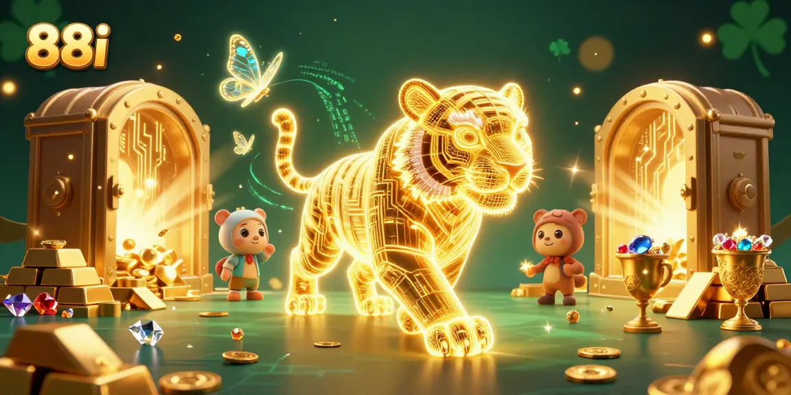 Experience the vibrant world of 88i in this captivating 3D casino landscape showcasing a golden tiger and treasures.