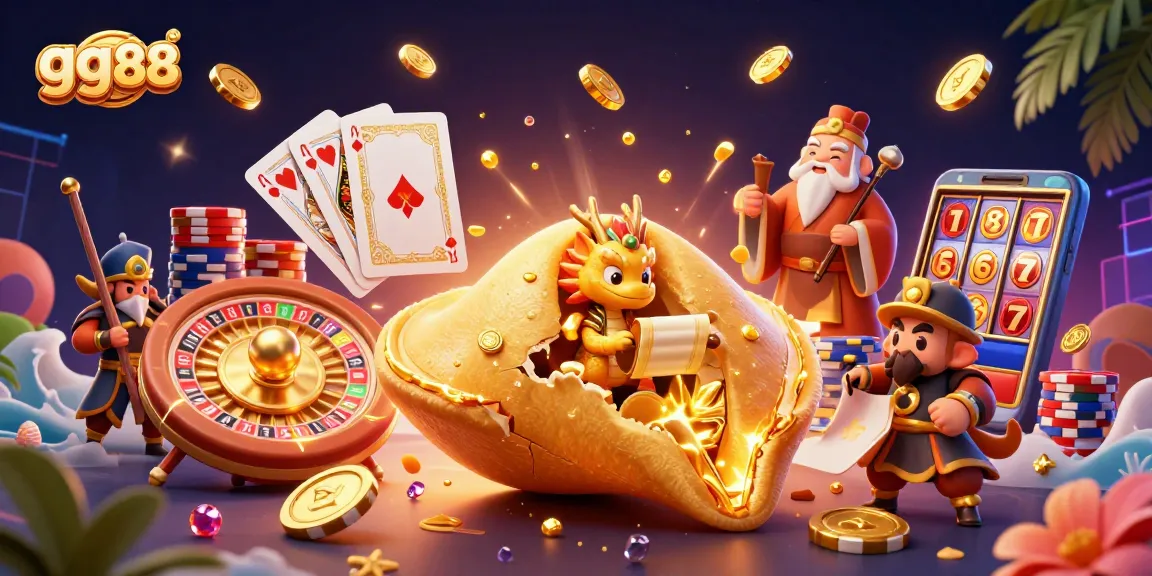 gg88 players enjoying a dynamic casino scene with golden coins and vibrant game elements.