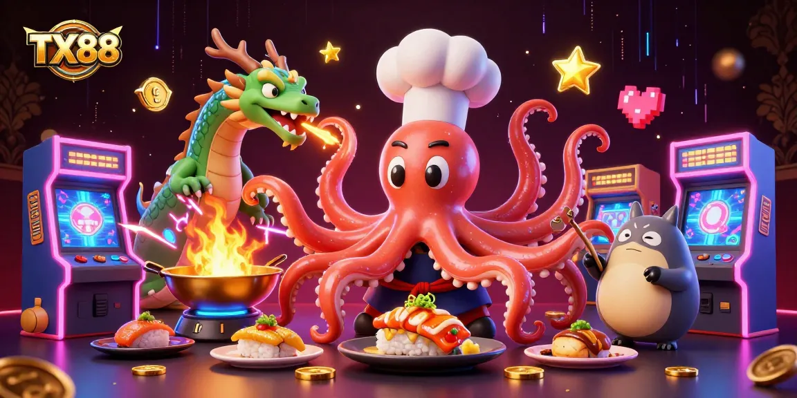 Experience thrilling gaming fun at TX88 with vibrant casino-inspired characters and dynamic elements.