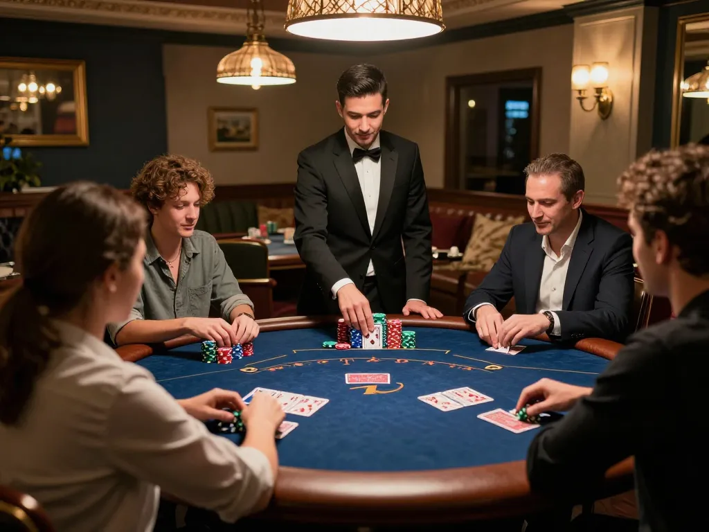 Engaging poker moment showcasing tin soi kèo strategy with players focused on their hands and community cards