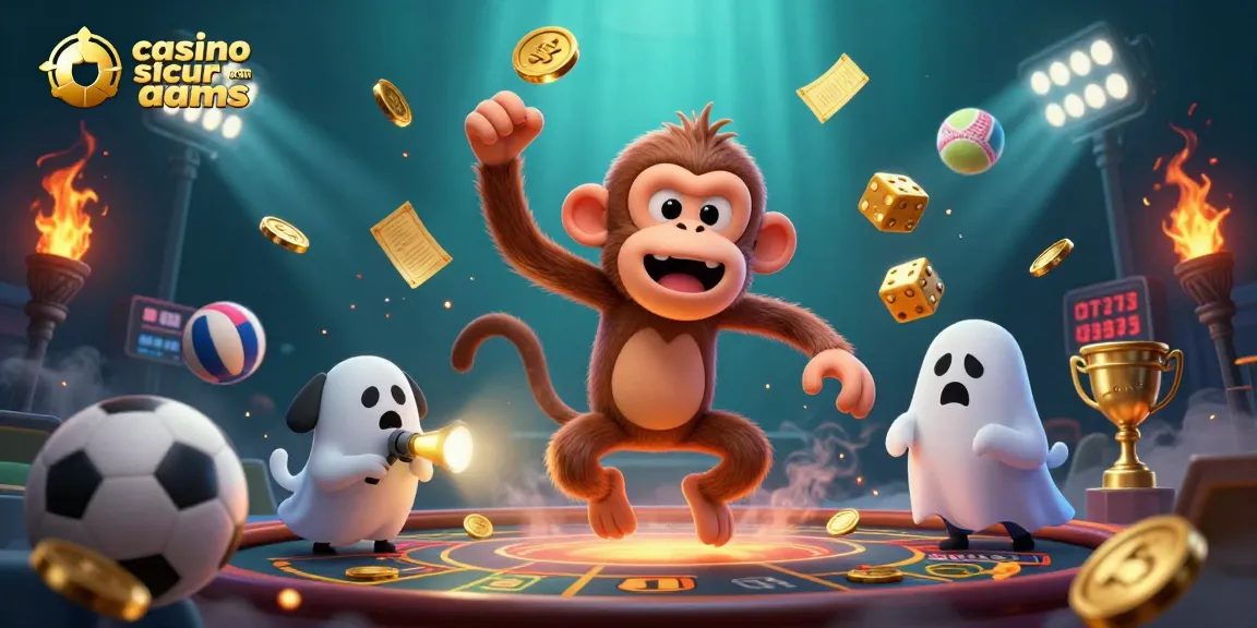 Engage with casino sicuri non aams featuring a playful poltergeist monkey and an adventurous puppy in a haunted casino atmosphere.