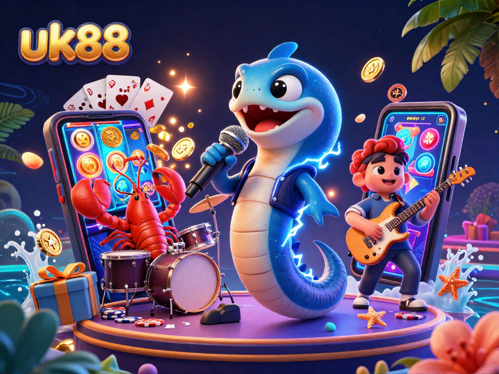 Engage with exciting gaming at uk88, featuring an electric eel DJ in a vibrant underwater casino.