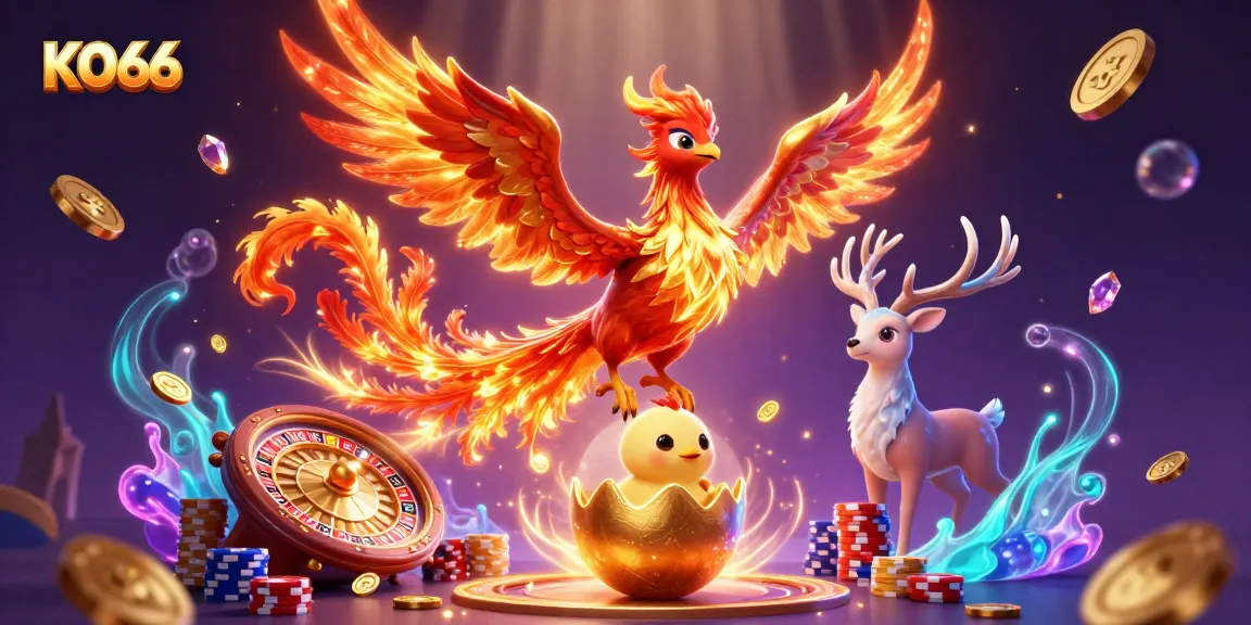 Experience KO66's thrilling online casino atmosphere with phoenix and animated game elements.