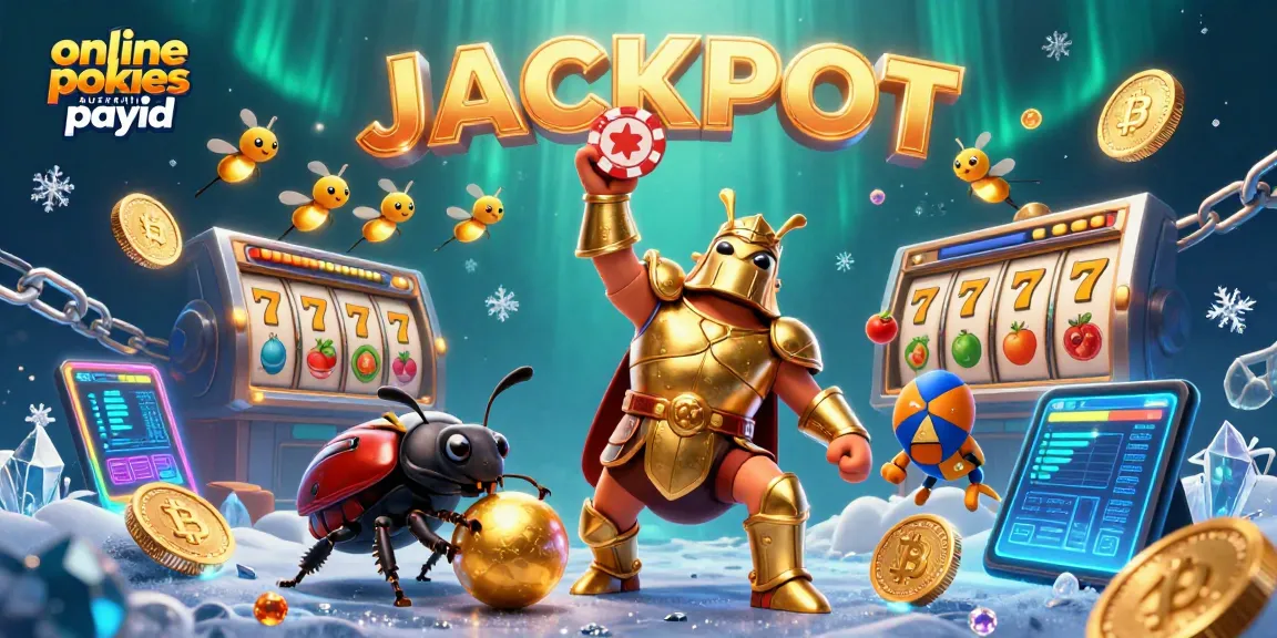Engage in online pokies Australia PayID with a vibrant 3D illustration of a victorious hercules beetle amidst a golden jackpot theme.